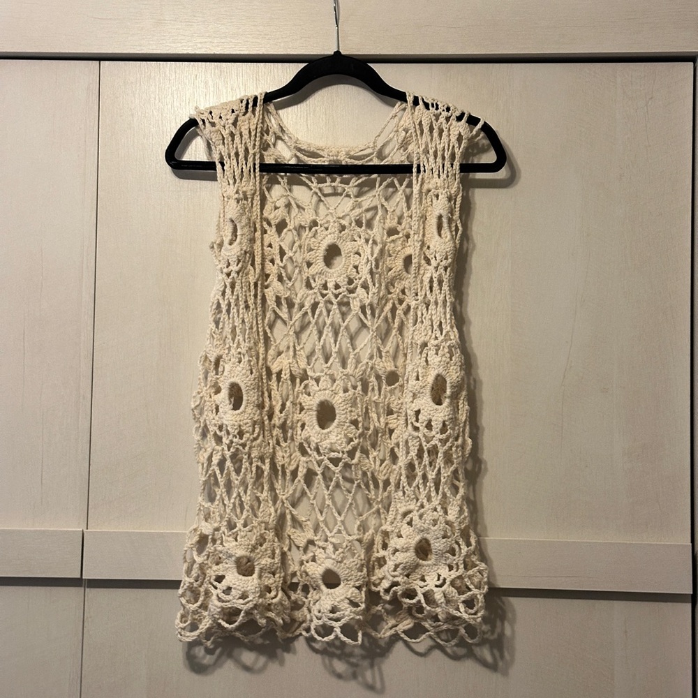 Boho Crochet Open Vest in Cream